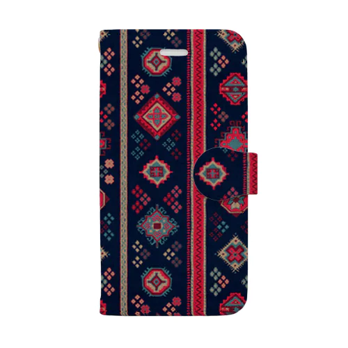 コーカサス絨毯・ストライプ（インディゴ） Book-Style Smartphone Case