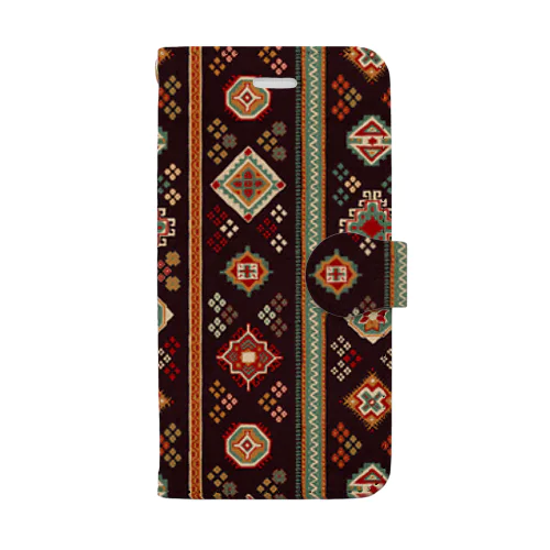 コーカサス絨毯・ストライプ（ウォルナッツ） Book-Style Smartphone Case