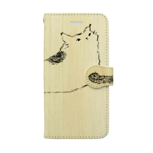 「カギしっぽの鍵で」木目の猫近手帳型スマホケース Book-Style Smartphone Case