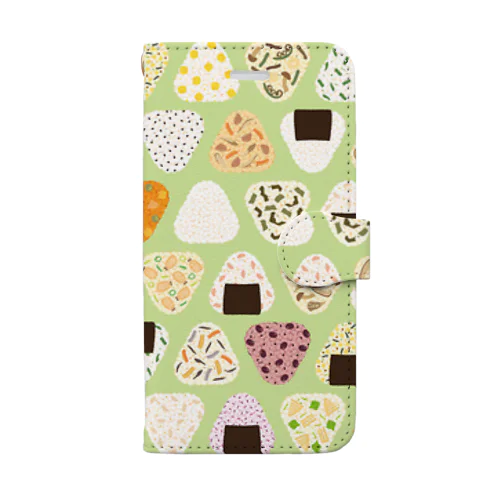 いろんなおにぎりスマホケース グリーン Book-Style Smartphone Case