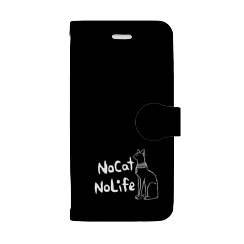 バステト　NO Cat NO Life文字入り　手帳型スマホケース　黒 手帳型スマホケース