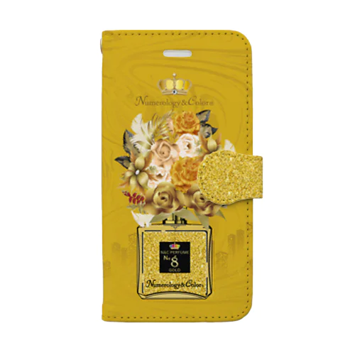 アンドアイデザイン　数秘＆カラー🄬オマージュボトルNo.8&GOLD Book-Style Smartphone Case