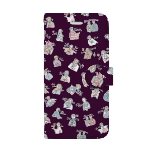 着物イラスト（紫紺色） Book-Style Smartphone Case