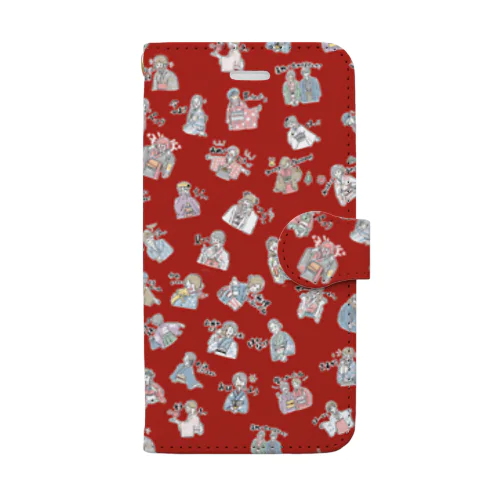 着物イラスト（茜色） Book-Style Smartphone Case