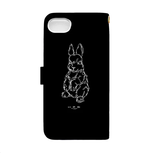 左手で描いたウサギA 黒ver. Book-Style Smartphone Case