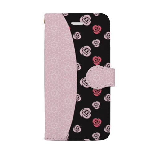 薔薇　花柄　ピンク Book-Style Smartphone Case