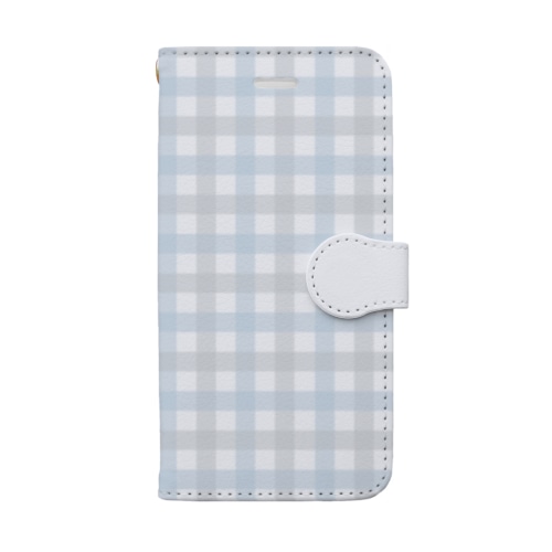 ギンガムチェック　くすみブルー＊グレー Book-Style Smartphone Case