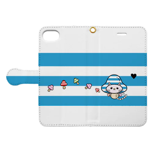 にゃんこヘビー♡〜キノコ編（青ボーダー）〜 ♡ Book-Style Smartphone Case