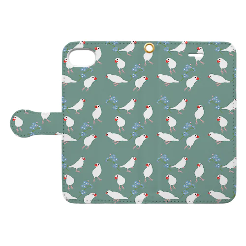 文鳥と青い花 Book-Style Smartphone Case