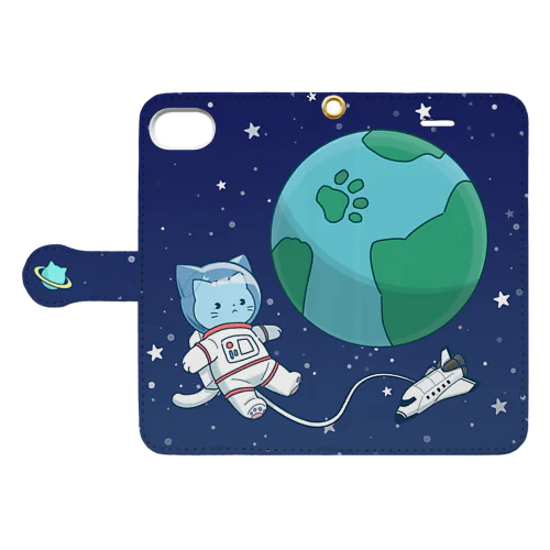 astronaut cat(6,6s,7,8,XS,X用) 手帳型スマホケース