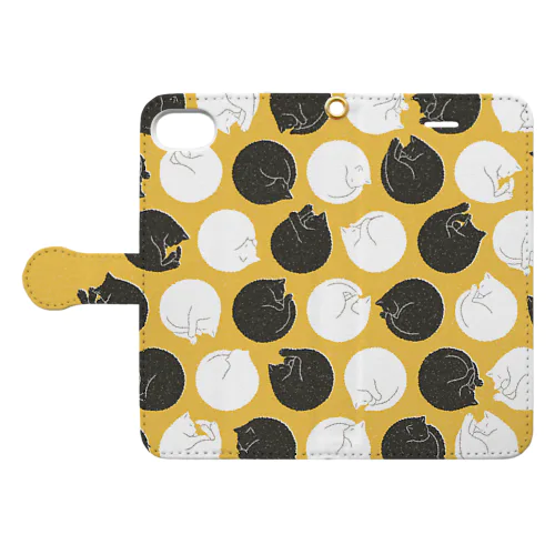 猫ドット（黄） 手帳型スマホケース