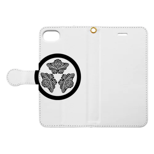 動物家紋。H.T.（三つ蔦スズメ）黒 Book-Style Smartphone Case
