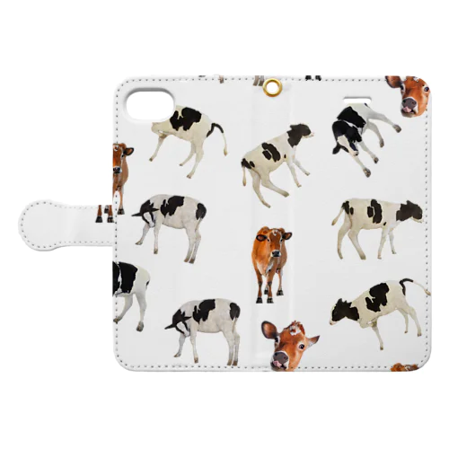 ウシが沢山！ジャージー、ホルスタイン牛柄 Book-Style Smartphone Case