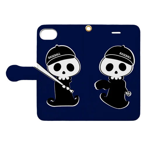 Baseball skall （スマホケース・紺） Book-Style Smartphone Case