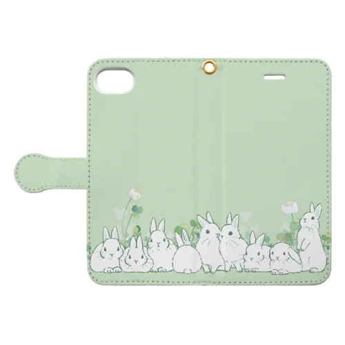 白いうさぎさんたち(緑) Book-Style Smartphone Case
