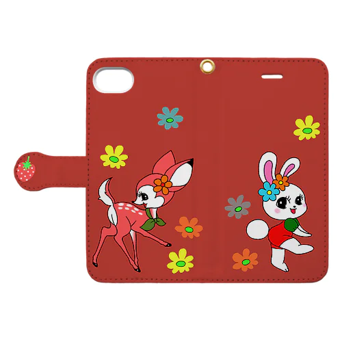 昭和レトロバンビとうさぎのスマホケース Book-Style Smartphone Case