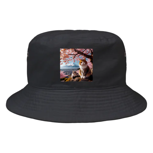 富士山と猫 Bucket Hat