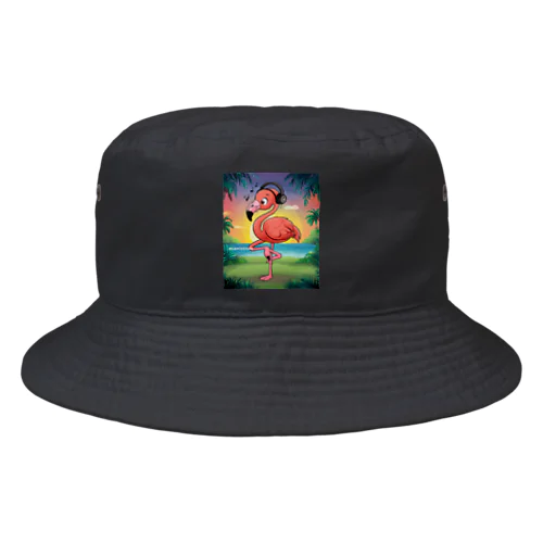 miamissione オリジナル - ヘッドセットでノリノリの夢見るフラミンゴ - Bucket Hat