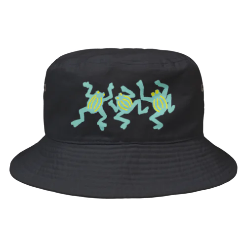 カエルの踊り帽、黒 Bucket Hat