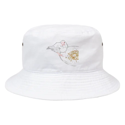 もぐもぐ文鳥さん 線画 Bucket Hat