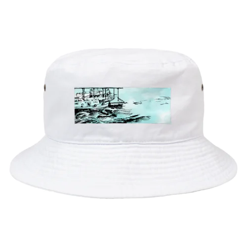 海と船 ドローイング Bucket Hat