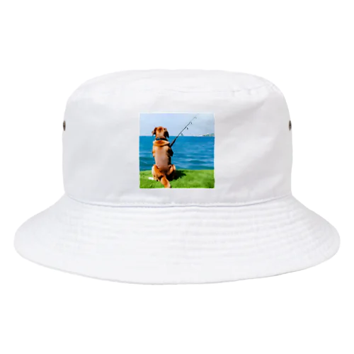 the dog is fishing fish Bucket Hat