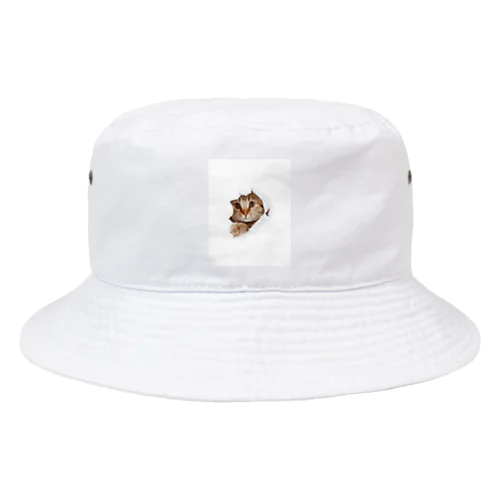 White Free Cute Funny Cat T-shirt Bucket Hat