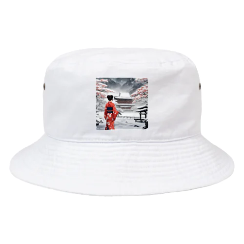 和服女性と雪景色 Bucket Hat