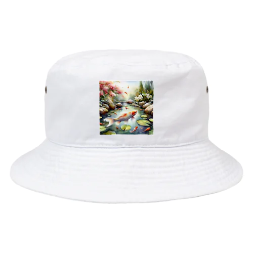 鯉が泳いでいる水彩画調の池③ Bucket Hat