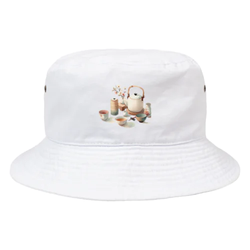 和風な茶器のミニマルデザイン Bucket Hat