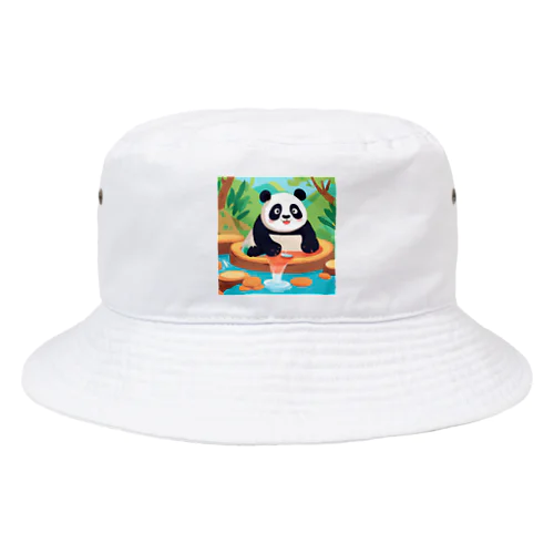 温泉を楽しむパンダイラストのグッズ Bucket Hat