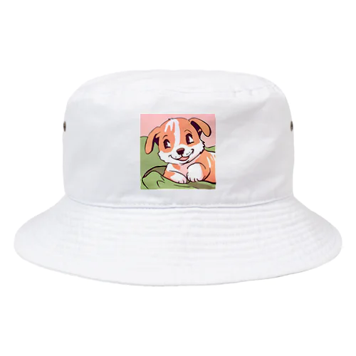 寝転んで微笑む子犬のイラストグッズ Bucket Hat