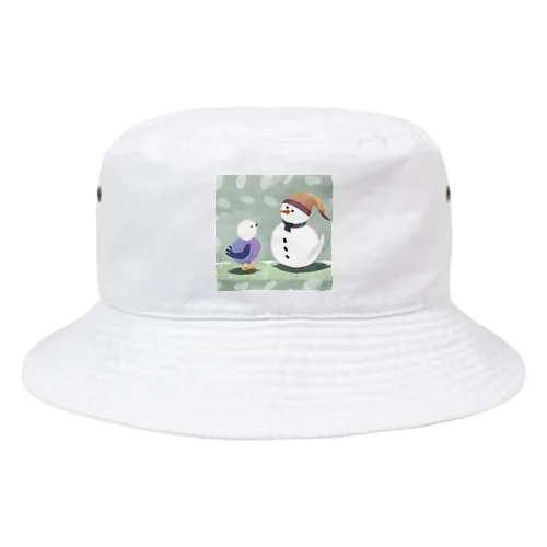 雪だるまと仲良しな鳥 Bucket Hat