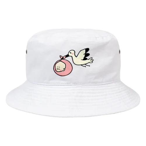 ベビーを運ぶコウノトリのイラスト Bucket Hat