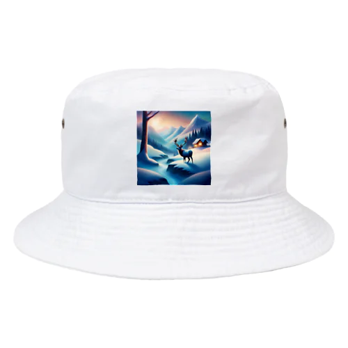 極光の冬景色とトナカイ Bucket Hat