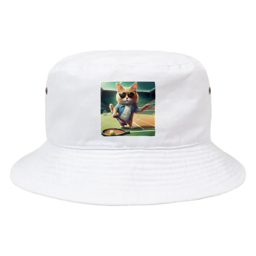 サングラス姿のお洒落な猫がテニスいいよ！ Bucket Hat