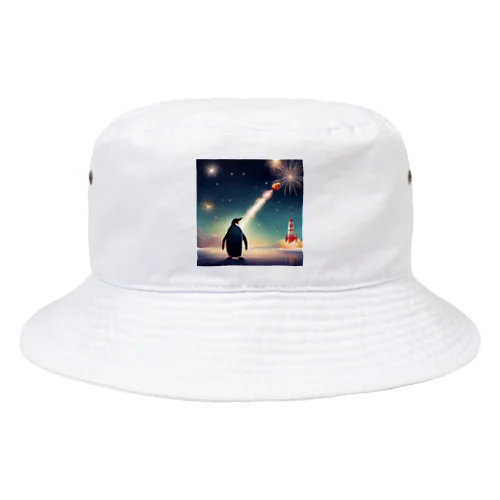 ロケット花火を見上げているペンギン Bucket Hat