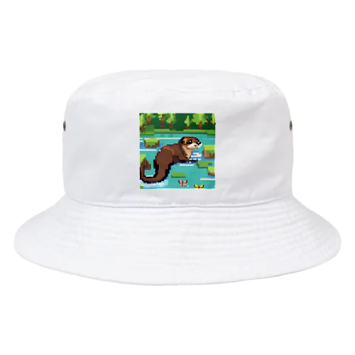 流れの中でバタフライスタイルで泳ぐコツメカワウソ Bucket Hat