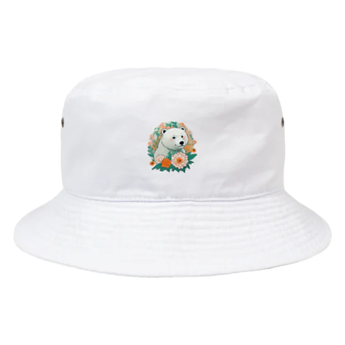 花に囲まれている白くま Bucket Hat