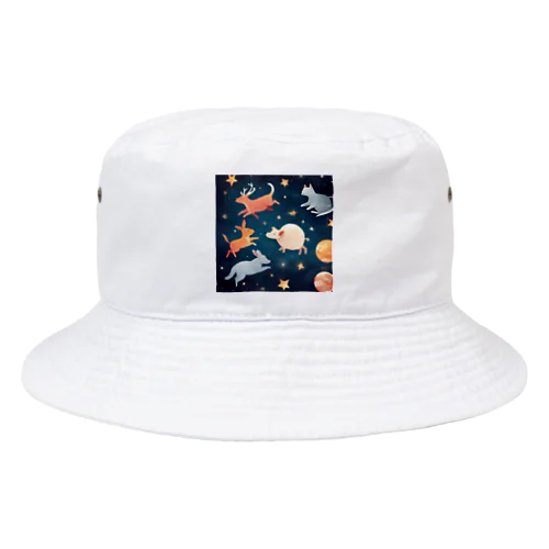 宇宙の楽園で共に輝く、かわいい動物たち Bucket Hat