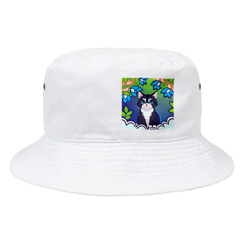 flowers and black cat Bucket Hat