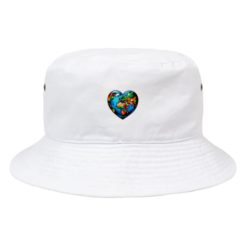 地球の日　Earth day 地球　ハート　ブルー Bucket Hat