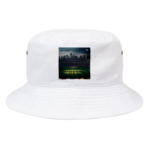 空にそびえる高層ビルとスポーツスタジアムの壮大な景色。 Bucket Hat