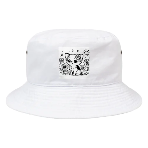 **お花の子犬のチワワ**モノクロ Bucket Hat