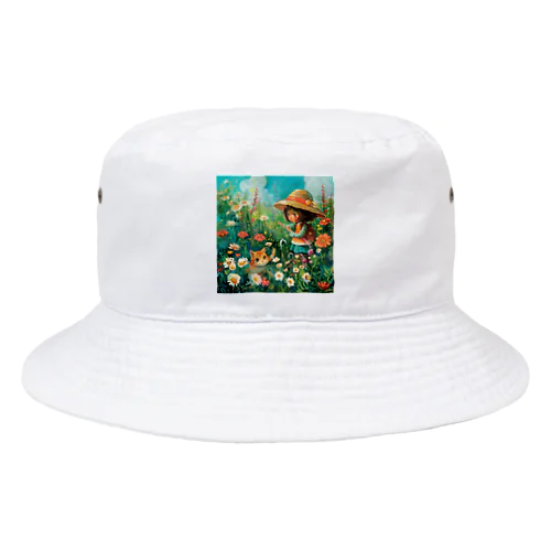 お花畑に囲まれる猫ちゃんと私 アメジスト 2846 Bucket Hat