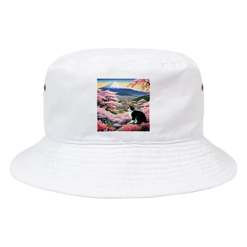 桜と富士山と猫 Bucket Hat