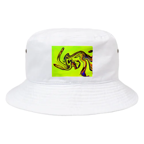 黄緑の地にポップでサイケなうずまき Bucket Hat