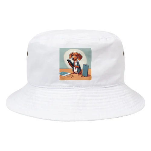 スマホ依存症のダックスフント Bucket Hat