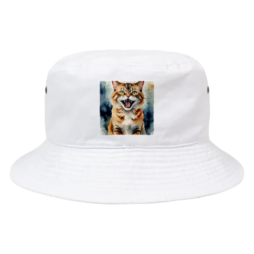 怒った猫の表情が鮮やかに描かれた水彩画 Bucket Hat