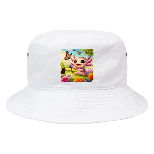 蝶々と一緒に遊んでいるかわいいウーパールーパー Bucket Hat